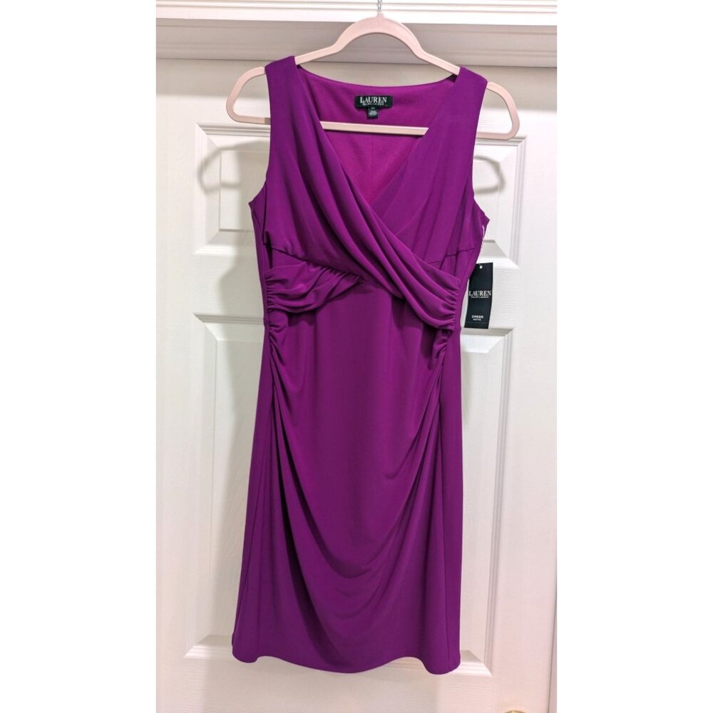 NWT Lauren Ralph Lauren Womens Faux-Wrap Dress 6P Purple‎ Vivid Violet Business